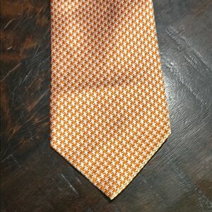 Paul Fredrick Orange and White Houndstooth Tie